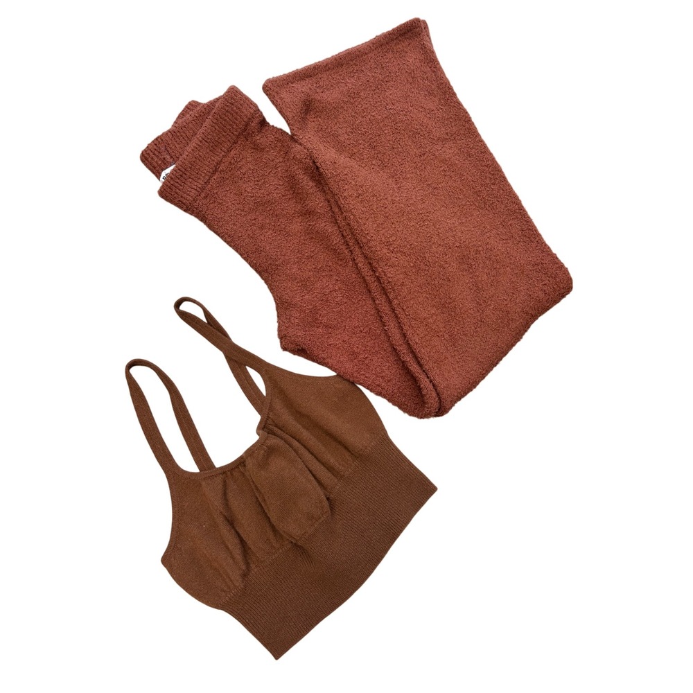 Reformation Cashmere Crop Tank and Organic Cotton Boucle Knit Pants Set Brown